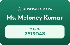 Australia MARA: Ms. Meloney Kumar. MARN: 2519048.
